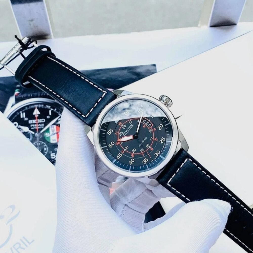 Citizen Men's Black Dial Leather Band Watch